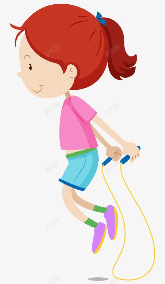 卡通人物png免抠素材_新图网 https://ixintu.com 单马尾 扎马尾的小女孩 红头发卡通女孩 跳绳的小女孩