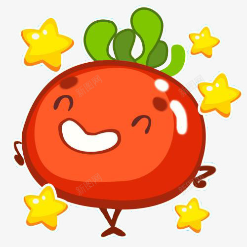 开心的卡通番茄png免抠素材_新图网 https://ixintu.com 亮晶晶的小星星 吃货 果汁四溅 红色的西红柿 绿色的西红柿叶子 自豪的西红柿 蔬菜