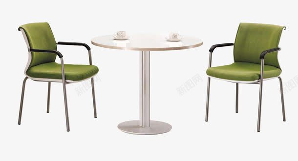 白色桌子png免抠素材_新图网 https://ixintu.com 圆形 杯子 洽谈桌 绿色椅子