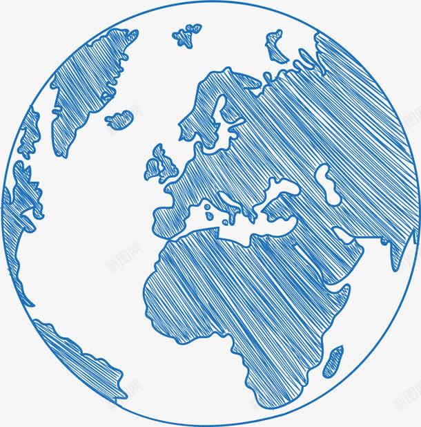 蓝色手绘地球png免抠素材_新图网 https://ixintu.com 海洋大陆板块地球手绘