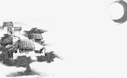 野香榧手绘古镇高清图片