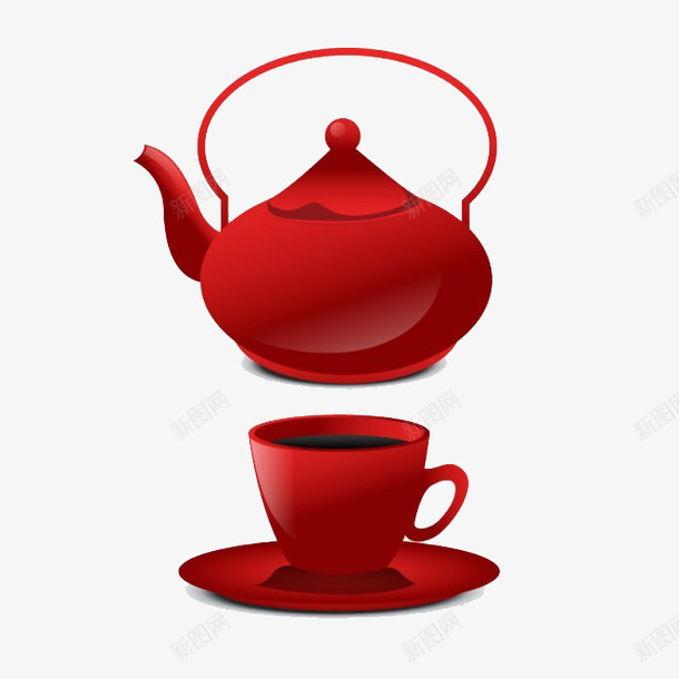 红色茶壶茶杯套装png免抠素材_新图网 https://ixintu.com 个性 家居用品 红色 茶壶茶杯套装