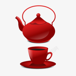红色茶壶茶杯套装素材