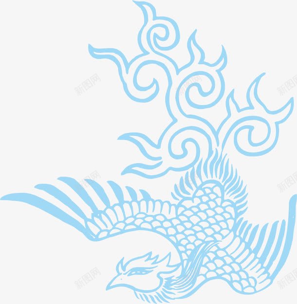 手绘凤凰png免抠素材_新图网 https://ixintu.com AI 中国风 凤凰 卡通 古典 底纹 手绘 插图 插画 神话 线条 花纹 蓝色