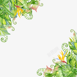 水彩七彩鲜花花环创意绿色植物叶子边框高清图片