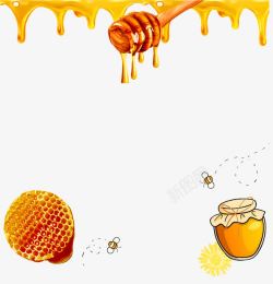 金黄色搅蜜棒蜂蜜蜂巢蜜罐高清图片