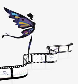 电影胶带卷飞舞的蝴蝶高清图片