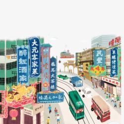 矢量商铺老香港街道商铺高清图片