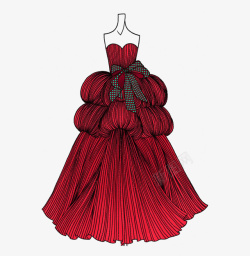 礼服设计手稿红色蝴蝶结蛋糕婚纱高清图片