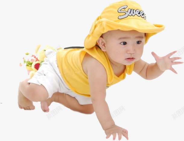 带着黄帽子的宝宝png免抠素材_新图网 https://ixintu.com 写真 婴儿 孕婴 宝宝 爬行 黄帽子
