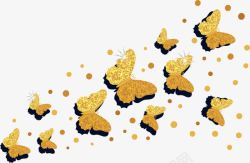 金色圆点背景飞舞的金色蝴蝶高清图片