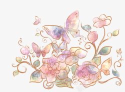 抽象留声机水彩画手绘花朵组合高清图片