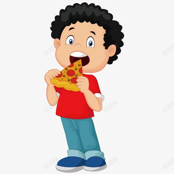 吃披萨的卡通卷发男孩png免抠素材_新图网 https://ixintu.com 卡通 卷发 披萨 男孩