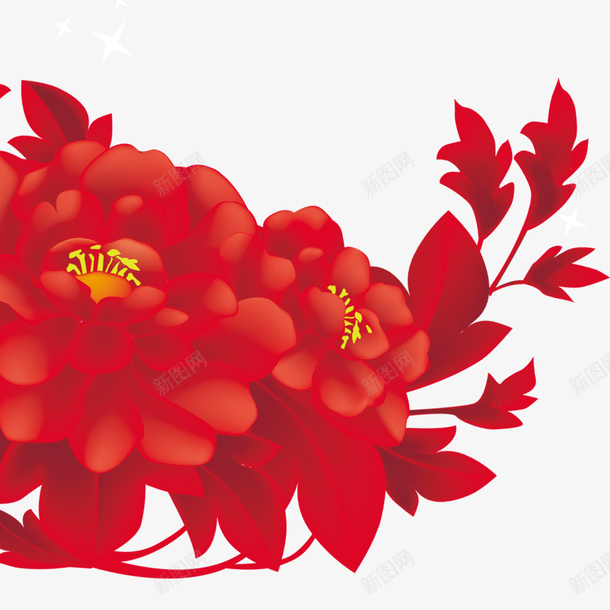 红色花朵元素png免抠素材_新图网 https://ixintu.com 喜庆 国庆节装饰 红色叶子 花卉