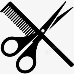 梳理头发工具剪刀和梳子图标高清图片