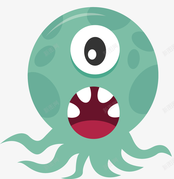 绿色的章鱼怪png免抠素材_新图网 https://ixintu.com 动物 卡通 奇怪 怪物 惊讶 独眼 生命 艺术