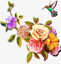 花鸟国画一对小鸟创意彩绘中国风玫瑰高清图片