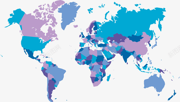 蓝色行政区世界地图png免抠素材_新图网 https://ixintu.com 世界地图 矢量地图 矢量素材 蓝紫色地图 行政区