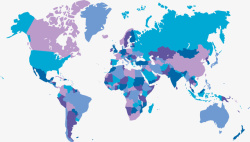 蓝紫色地图蓝色行政区世界地图高清图片