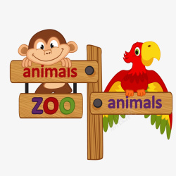 动物园的猴子卡通动物园的指示牌高清图片