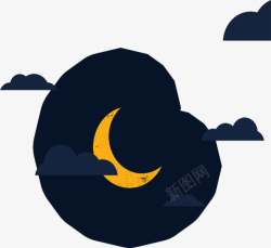 晚安背景素材卡通黑夜月亮云朵高清图片