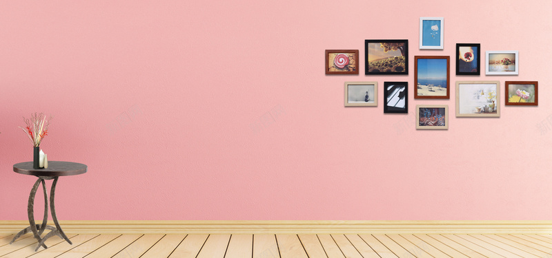 家居粉色墙壁浪漫简约照片墙电商海报背背景