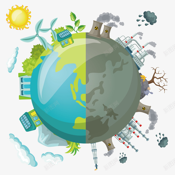 被污染的地球手绘矢量图ai免抠素材_新图网 https://ixintu.com 一半一半 个性 卡通 地球 大气 手绘 污染 绿色 蓝天白云 矢量图