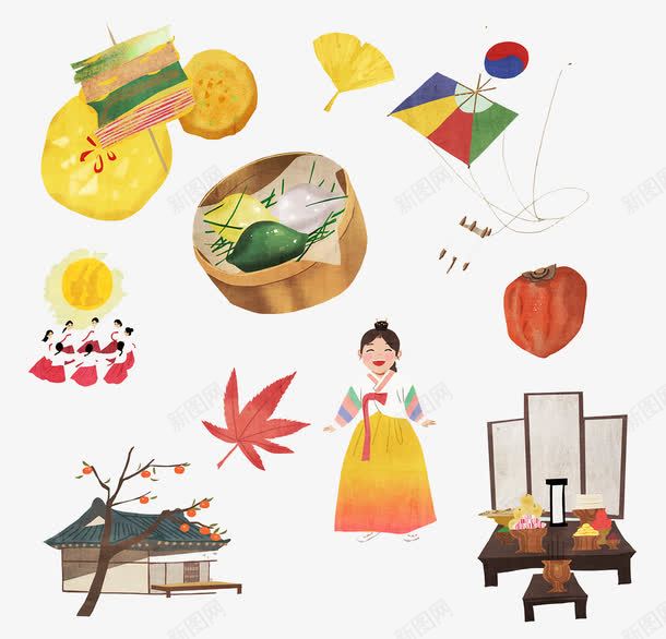 朝鲜传统文化插画png免抠素材_新图网 https://ixintu.com 传统文化 插画 新年 朝鲜族 风筝