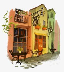 卡通咖啡厅欧式街角建筑高清图片