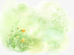 手绘惬意绿色梦幻花朵素材