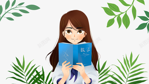 卡通手绘开学季读书的学生psd免抠素材_新图网 https://ixintu.com 卡通 季读书的学生 开学 手绘 植物装饰 看书的女孩 蓝色的书本