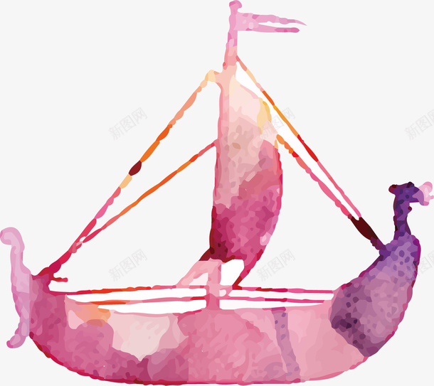 水彩帆船png免抠素材_新图网 https://ixintu.com 卡通船 小船 帆船 手绘图 插图 水彩船 船