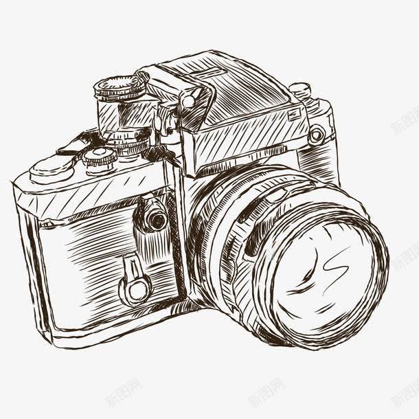 单反相机png免抠素材_新图网 https://ixintu.com 手绘 照相机 相机矢量 铅画 镜头