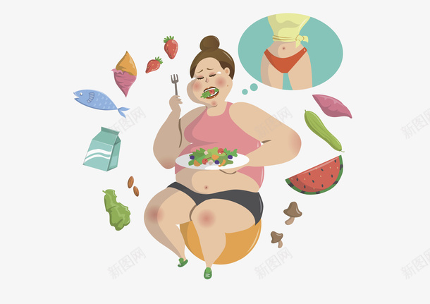 想减肥的女孩png免抠素材_新图网 https://ixintu.com 减肥 创意 吃饭 哭泣 多彩 手绘 水果 通用