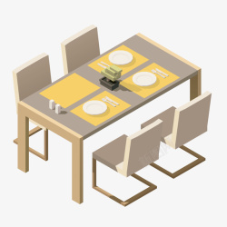 立体座椅灰色平面餐桌家居装饰元素矢量图高清图片