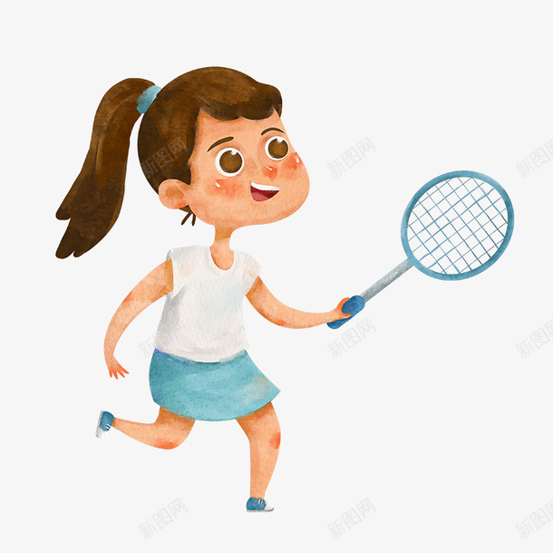水彩手绘拿着羽毛球拍的女孩png免抠素材_新图网 https://ixintu.com 健身 学生 水彩手绘拿着羽毛球拍的女孩 素描羽毛球 运动