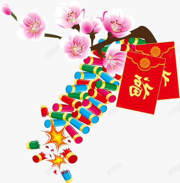 新年红包png免抠素材_新图网 https://ixintu.com 新年 梅花 红包 鞭炮