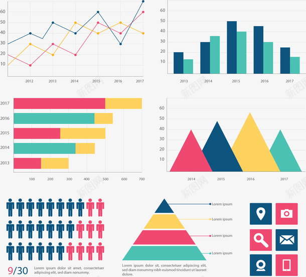 彩色统计分析图表矢量图ai免抠素材_新图网 https://ixintu.com 信息图表 占比 占比图 矢量png 统计分析 统计图表 矢量图