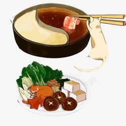 油豆腐鸳鸯火锅手绘画片高清图片