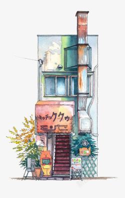 手绘日式食品屋房子素材