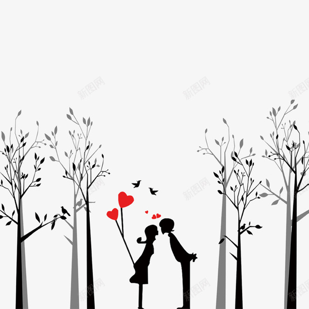 卡通树下接吻的情侣png免抠素材_新图网 https://ixintu.com 免抠树木 卡通 接吻的情侣 树下 气球 爱心装饰