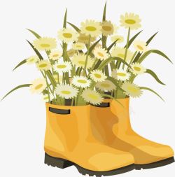 黄色雨鞋黄色雨鞋里的花草高清图片