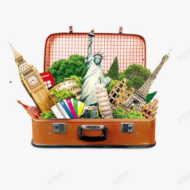 行李箱里丰富的世界png免抠素材_新图网 https://ixintu.com 世界建筑 丰富 打开的行李箱 打开行李箱 著名 行李箱