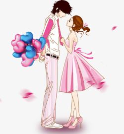 粉红气球卡通情侣高清图片