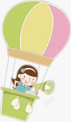 热气球女孩卡通可爱的热气球高清图片