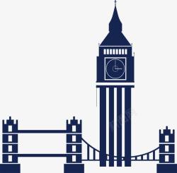 英国文化蓝色创意钟楼不规则图形英国旅游图标高清图片