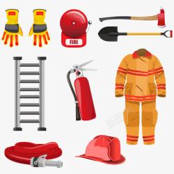 戴消防帽子消防员衣服和用具矢量图高清图片