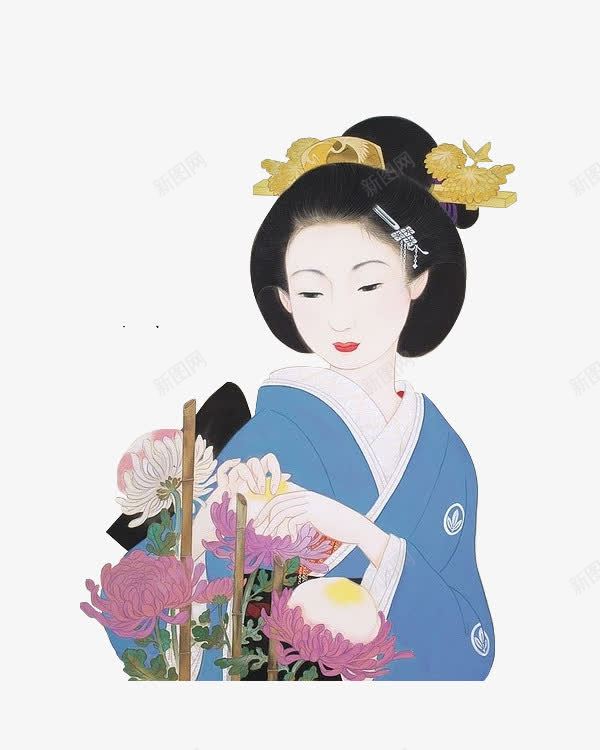 日本日姬画png免抠素材_新图网 https://ixintu.com 人物 和风 日本文化 毛笔绘画