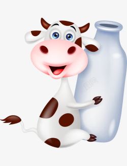 卡通手绘可爱奶牛抱牛奶瓶矢量图素材