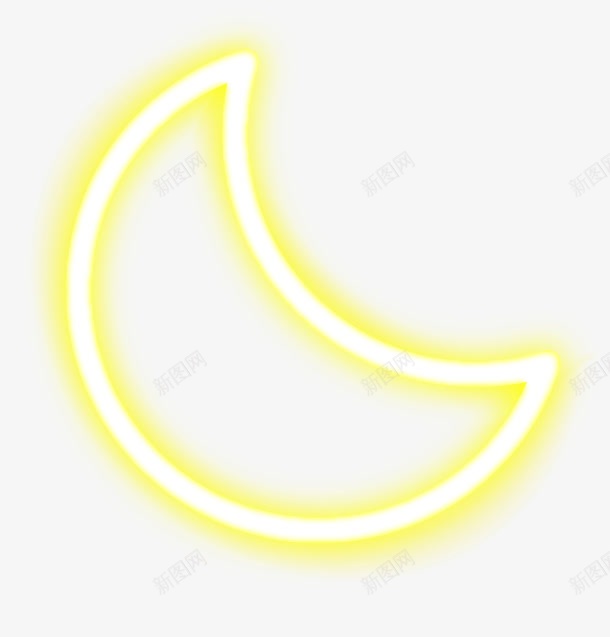黄色闪耀月亮png免抠素材_新图网 https://ixintu.com 弯月 月球 装饰图案 闪耀光芒 霓虹灯 黄色月亮